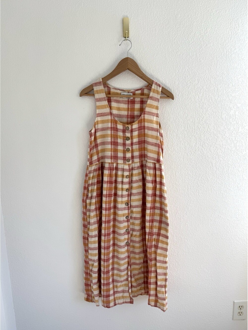 Urban Outfitters Size Small Cotton Plaid Sleeveless Cottage Midi Dress